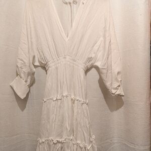 Glam White V-Neck Dress Mini Cinch Waist Small